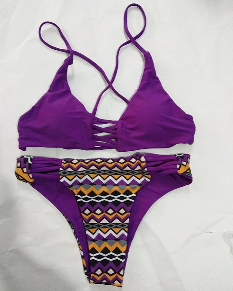 F4623-2 Folk Style Bikini Sexy Purple bandage Swimsuit Swimwear Bathingsuit